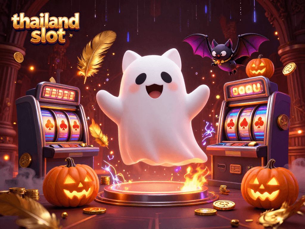 Play thrilling thailand slot games with ghostly characters in a haunted casino setting.