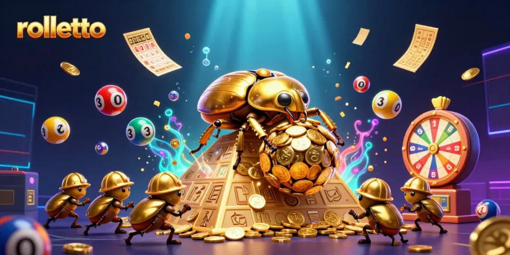 Spin with rolletto and win golden prizes in a vibrant 3D casino world illustration.