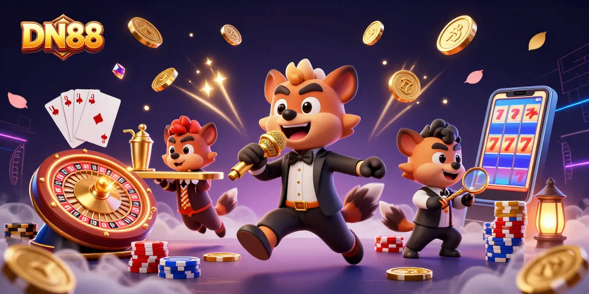 Experience DN88's vibrant casino atmosphere with hyenas at play, showcasing exciting gaming action.