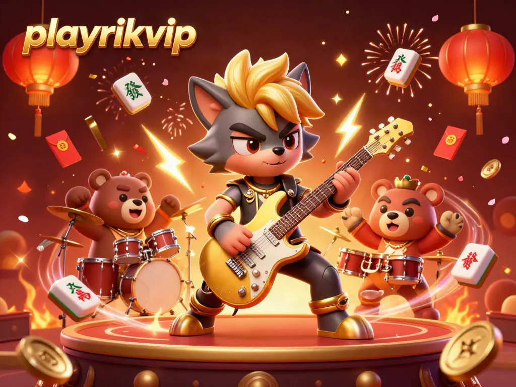 Experience the excitement of playrikvip with dynamic 3D characters on a vibrant casino stage.