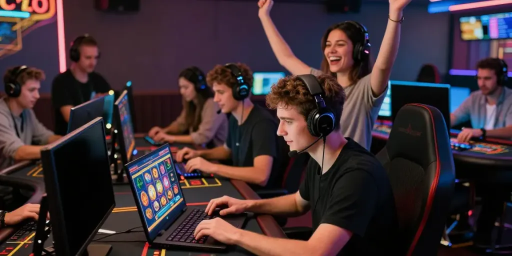 Engaged players enjoying a lively online gaming session at the best credit card casinos.