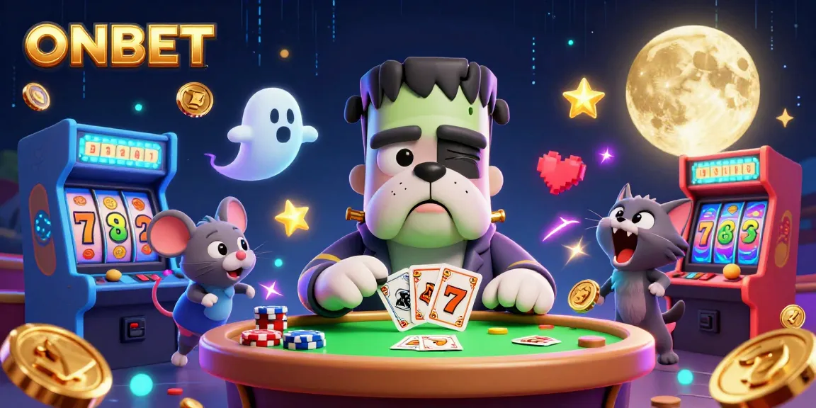 Engage with ONBET through thrilling gameplay and vibrant casino elements in this animated scene.
