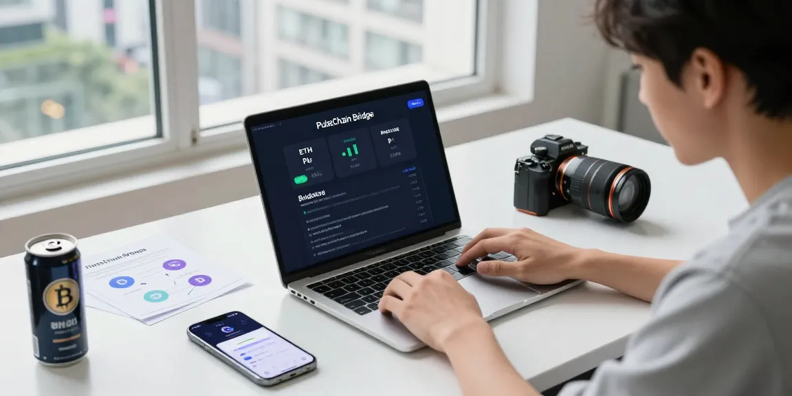 Engaging scene of a professional using the PulseChain Bridge for crypto transactions in a modern workspace.