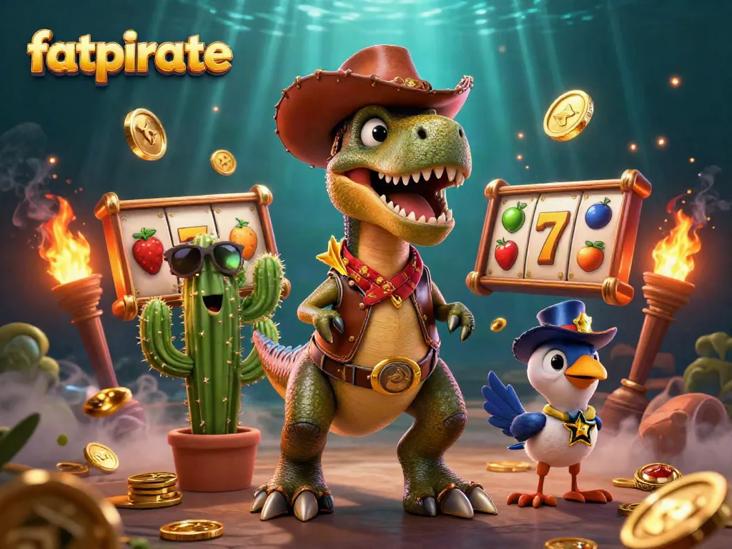 Experience the excitement of fatpirate slots with a colorful illustration featuring cartoon characters and vibrant game elements.