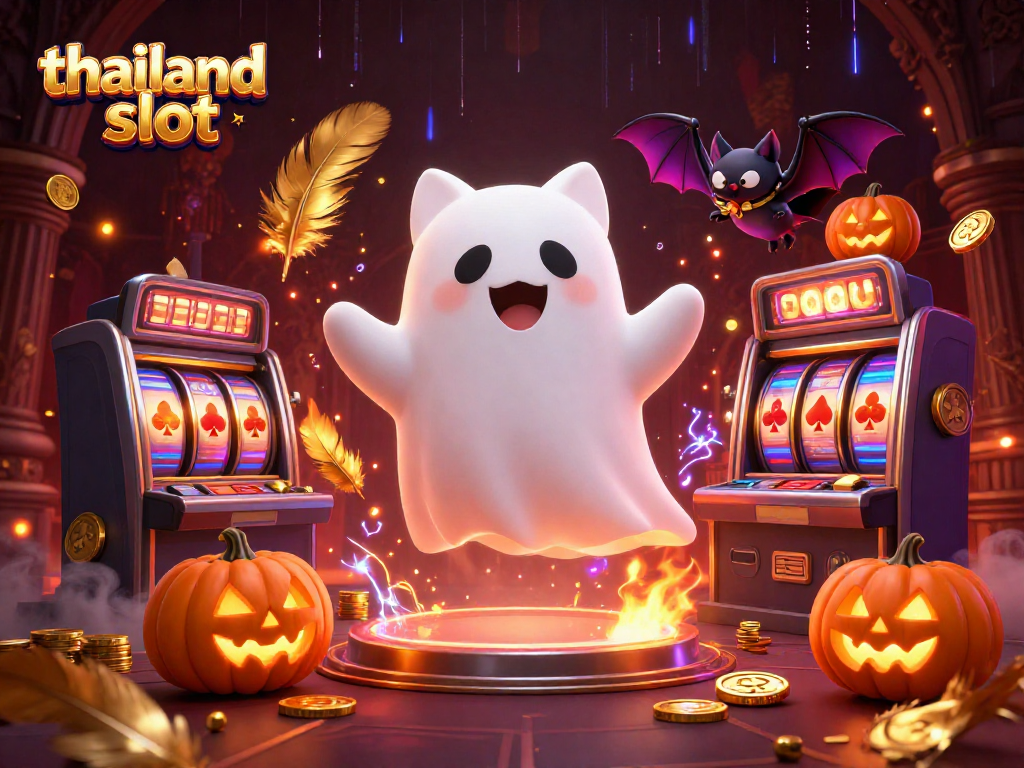 Play thrilling thailand slot games with ghostly characters in a haunted casino setting.