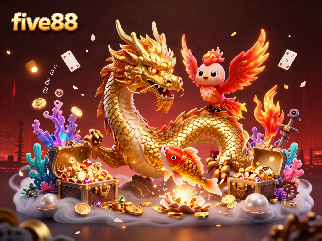 Experience thrilling gameplay with five88 as a dragon coils through vibrant slots and treasures.