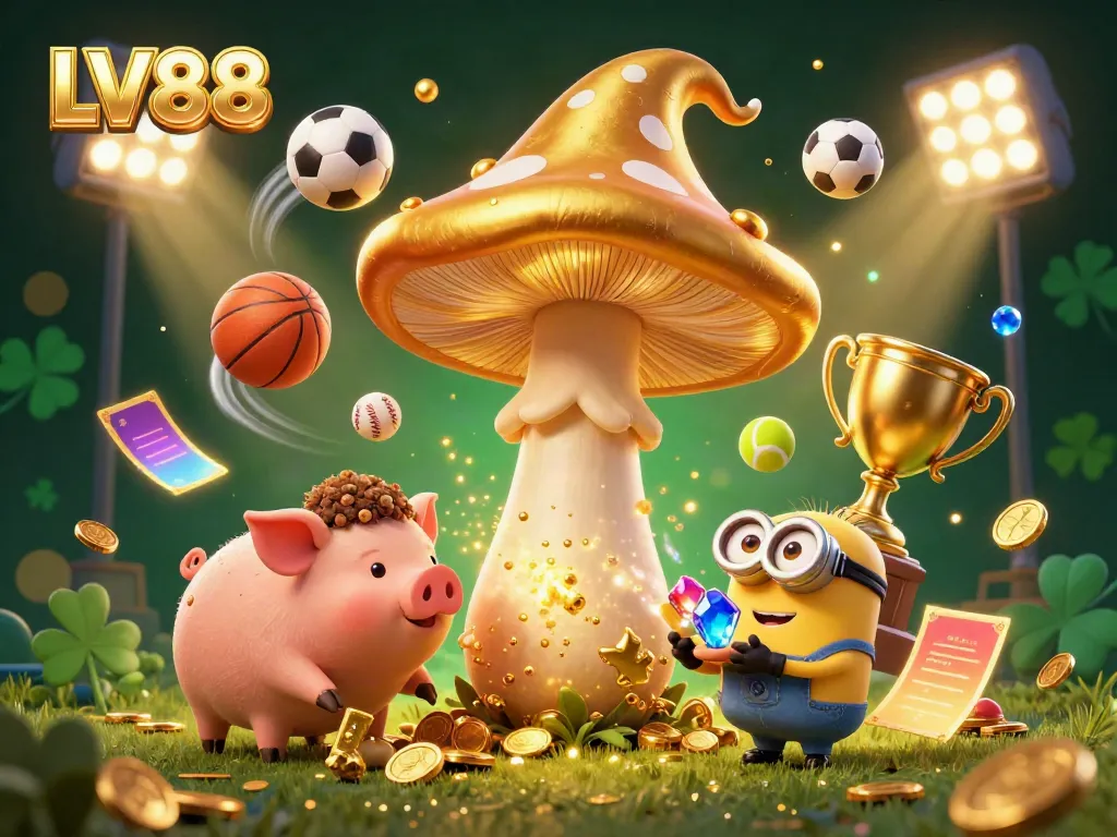 Experience exciting gaming with LV88's dynamic scene of magical creatures and vibrant sports elements.