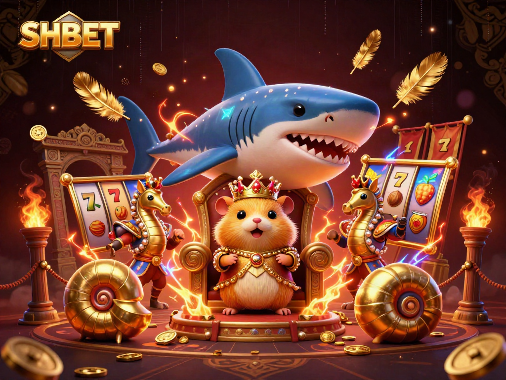 Experience thrilling gameplay with SHBET's vibrant casino scene featuring an energetic hamster king.