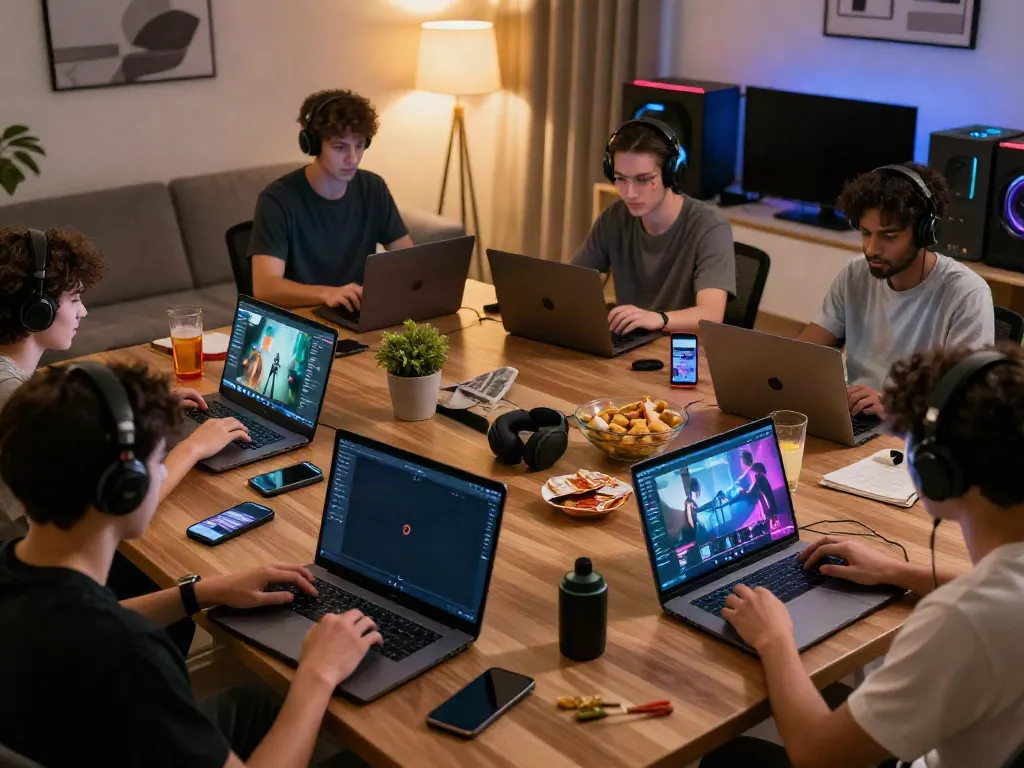 Users engaging with http://debet-onl.com on laptops and mobile devices in a cozy living room setting.
