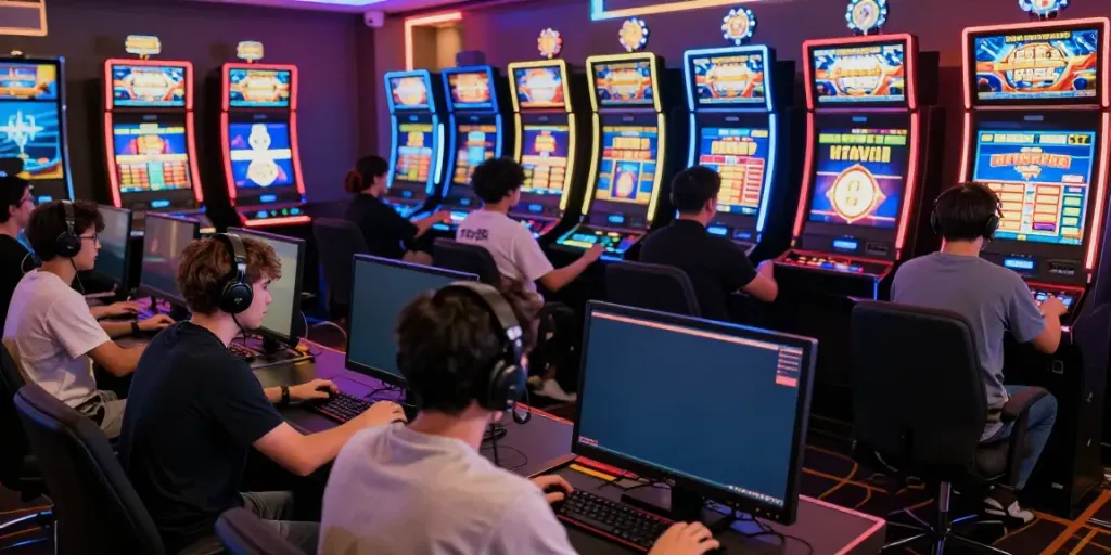 Exciting online gaming scene showcasing players engaged on gem88 platform with vibrant casino visuals.