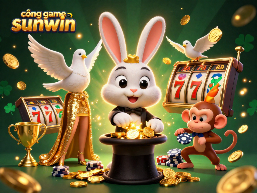 Experience the thrill of cổng game sunwin with an exciting 3D casino scene featuring lively characters and game elements.