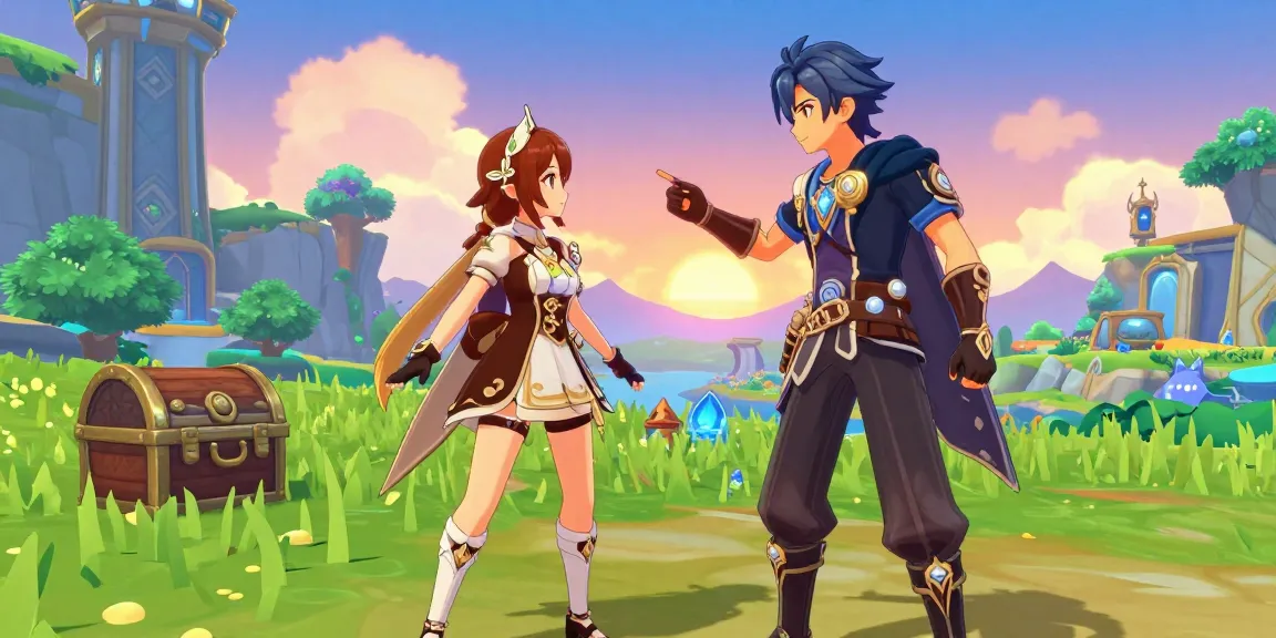 Engaging scene from an ecchi game featuring characters in a colorful fantasy landscape symbolizing interactive adult gameplay.